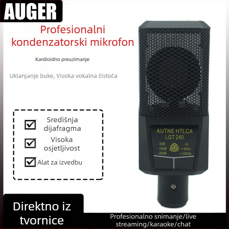 Žični kvadratni kondenzatorski mikrofon, model 240, za karaoke i pjevanje uživo
