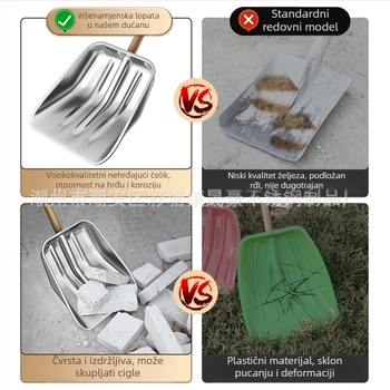 Snježna lopata od nehrđajućeg čelika s drvenom ručkom, model XC