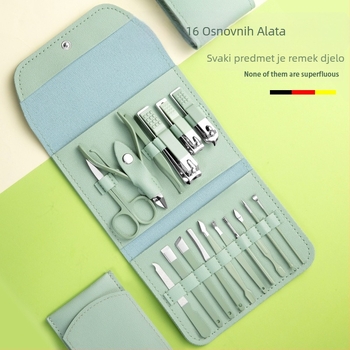16-dijelni sklopivi set za nokte s prijenosnom futrolom, alati za manikuru i pedikuru od karbonske čelika