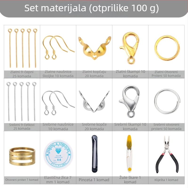 Set staklenih perlica, elektroplatirane okrugle perle, plemeniti uzorak