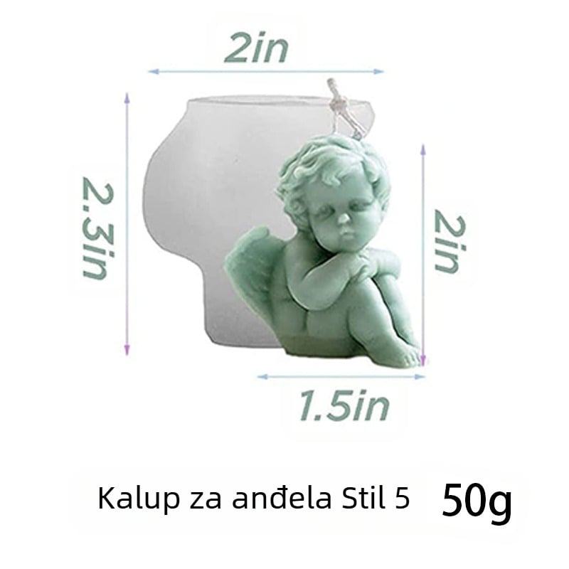 3D silikonska kalupa za svijeće s malim anđelom, nepravilnog oblika, pet tipova za svijeće i čokoladne deserte