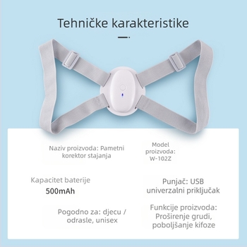 Nevidljivi korektor držanja tijela sa pametnim vibracijskim podsjetnikom za odrasle i studente, Wochuan W-102Z, CE/ROHS