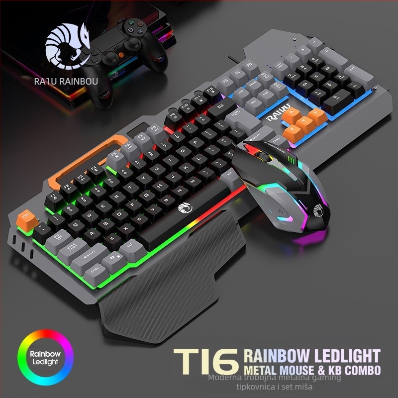RAIKU T16 Metalni gaming set tipkovnice i miša, žični USB, 1000dpi