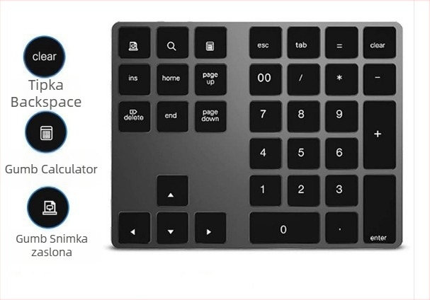 BT308 34-tipkovna Bluetooth numerička tipkovnica, aluminijska legura, univerzalna kompatibilnost
