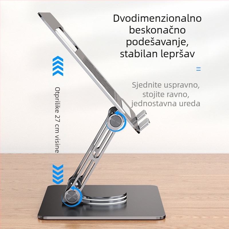 Držač za prijenosna računala i tablete - rotirajući, prilagodljiv, sklopiv, prenosan, aluminijska legura