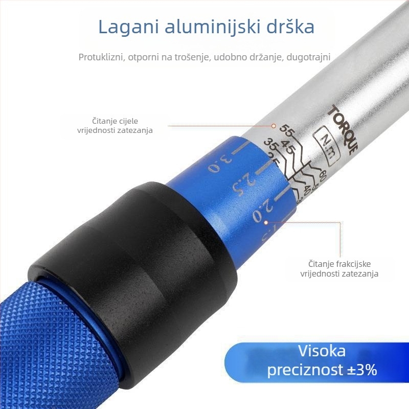 Prilagodljivi kljuć momenta s laganom drškom, krom-vanadijski čelik, ±3% točnost, za ugradnju svećica u automobilima i motociklima