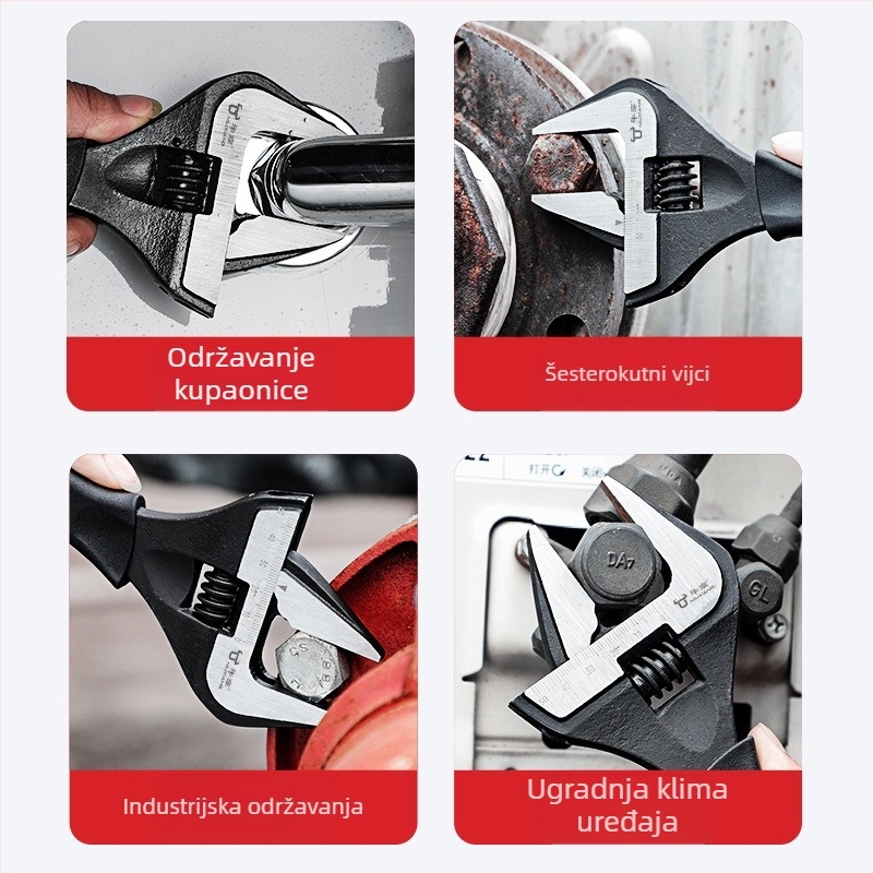 Univerzalni podesivi ključ, industrijske kvalitete, za uske prostore, s kratkom drškom, za kućnu i kupaonsku upotrebu
