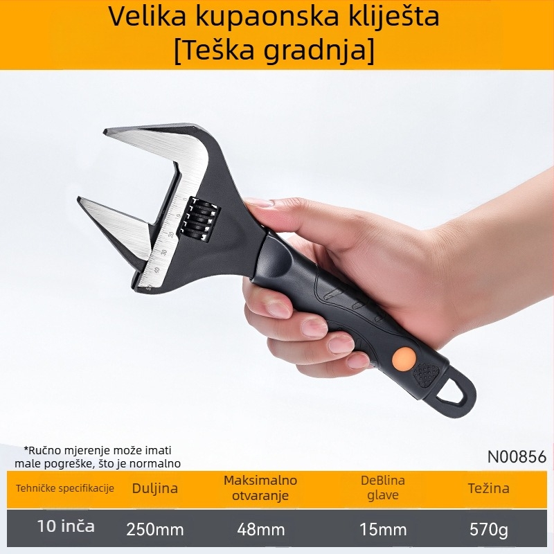 Univerzalni podesivi ključ, industrijske kvalitete, za uske prostore, s kratkom drškom, za kućnu i kupaonsku upotrebu