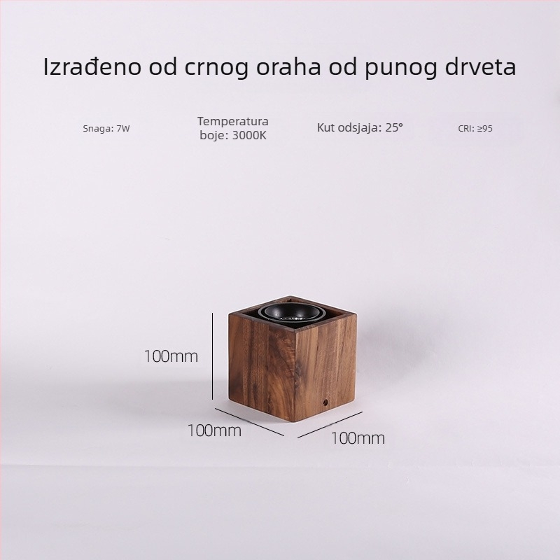 Drveni kvadratni LED downlight, površinska instalacija, 220V, 4500K, CRI 80–89