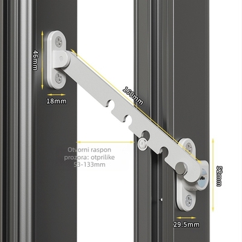 Jiasibei ograničivač za vrata i prozore od karbonskog čelika sa sigurnosnom bravom – FT903/FT904, otporan na vjetar