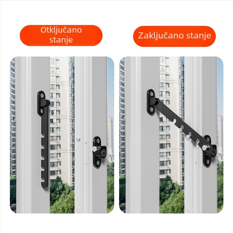 Jiasibei ograničivač za vrata i prozore od karbonskog čelika sa sigurnosnom bravom – FT903/FT904, otporan na vjetar