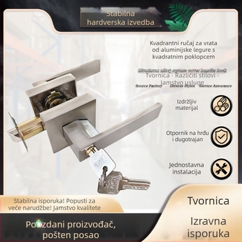Brava za vrata s ručkom od aluminijske legure – kvadratno kućište, čvrsta izvedba, tro-polni mehanizam, za spavaće sobe i kupaonice