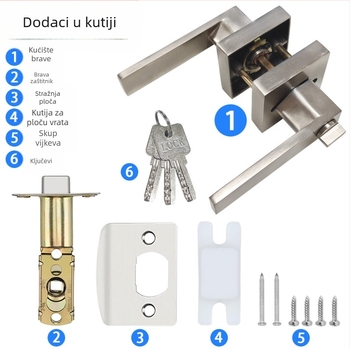 Brava za vrata s ručkom od aluminijske legure – kvadratno kućište, čvrsta izvedba, tro-polni mehanizam, za spavaće sobe i kupaonice
