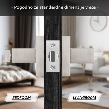 Brava za vrata s ručkom od aluminijske legure – kvadratno kućište, čvrsta izvedba, tro-polni mehanizam, za spavaće sobe i kupaonice