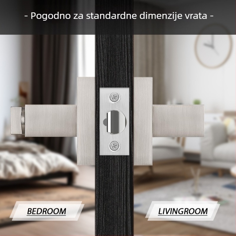 Brava za vrata s ručkom od aluminijske legure – kvadratno kućište, čvrsta izvedba, tro-polni mehanizam, za spavaće sobe i kupaonice