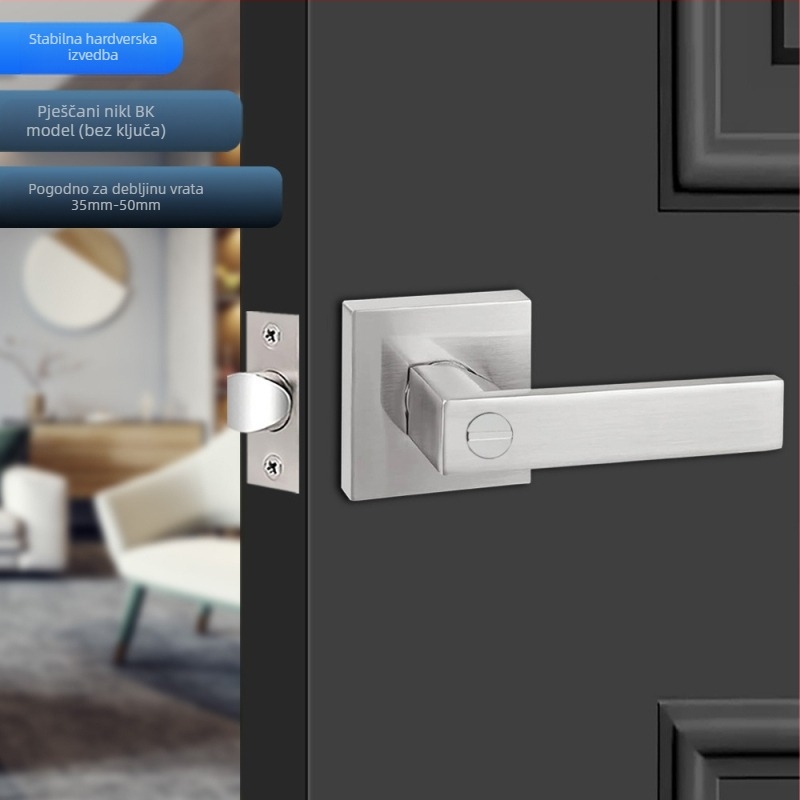Brava za vrata s ručkom od aluminijske legure – kvadratno kućište, čvrsta izvedba, tro-polni mehanizam, za spavaće sobe i kupaonice
