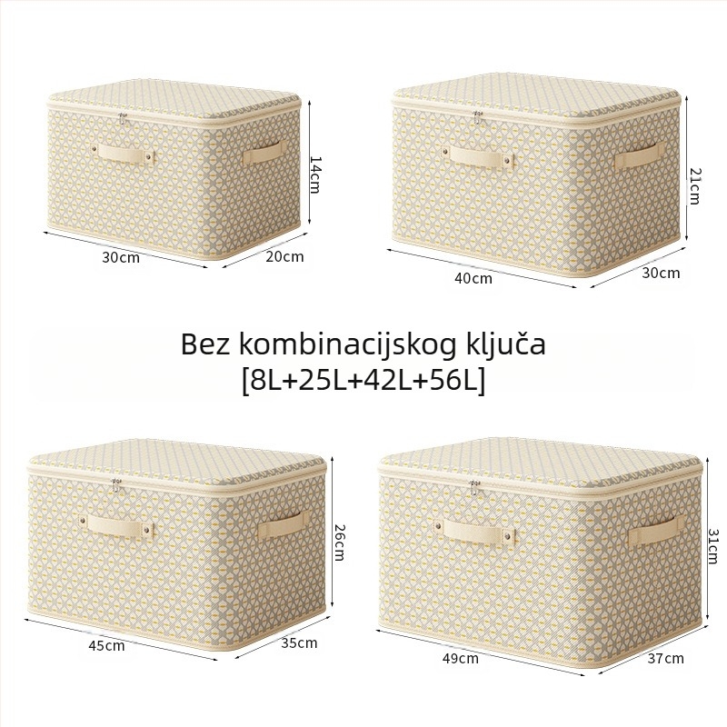 Kutija za skladištenje od netkane tkanine sa zatvaračem, sklopaća i prijenosna za garderobu, kapacitet 70–80 L