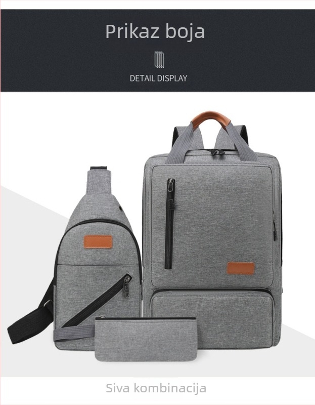 Tri-dijelni set putnog ruksaka s pretincem za prijenosno računalo, unisex casual poslovni ruksak od Oxford materijala, kapacitet 20–35L, dvostruke naramenice