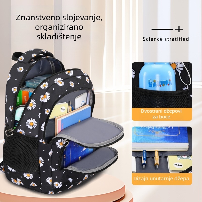 Trodjelni set školskih ruksaka s motivom krizantema, ruksak od Oxford materijala, velik kapacitet, unisex, za učenike 5. i 6. razreda, moderan stil