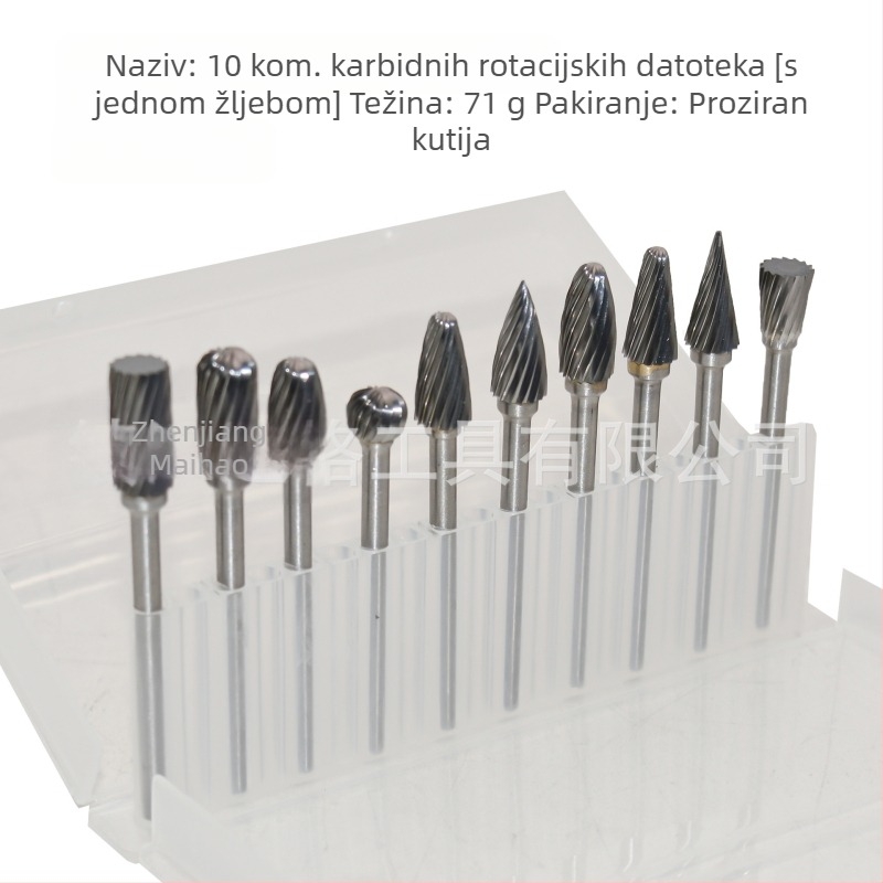 Set od 10 rotirajućih datoteka s jednim i dvostrukim žljebovima, tvrdi legirani alat za CNC strojeve, pogodno za čelik i aluminij