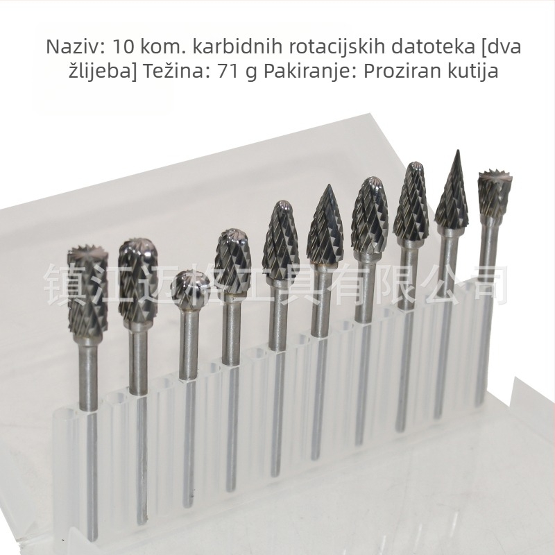 Set od 10 rotirajućih datoteka s jednim i dvostrukim žljebovima, tvrdi legirani alat za CNC strojeve, pogodno za čelik i aluminij