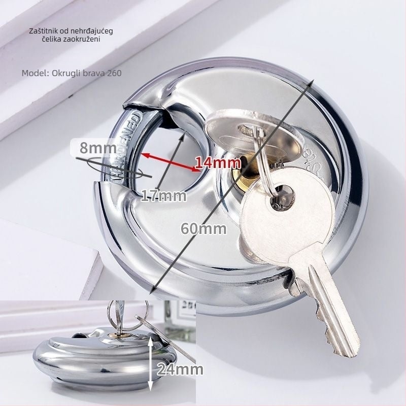 Sigurnosni lokot od nehrđajućeg čelika, Tip C, otporan na razbijanje, protiv provale, protiv krađe, vodootporan za vanjsku upotrebu, za vrata skladišta