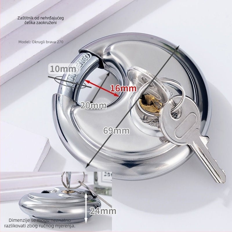 Sigurnosni lokot od nehrđajućeg čelika, Tip C, otporan na razbijanje, protiv provale, protiv krađe, vodootporan za vanjsku upotrebu, za vrata skladišta