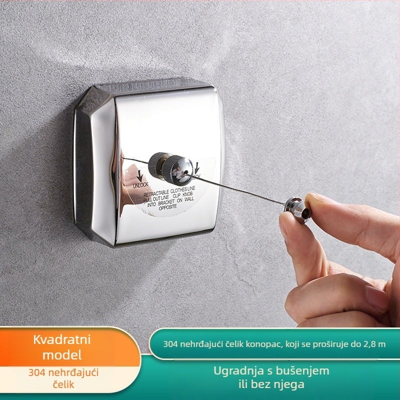 Povlačna zidna sušilica za odjeću od 304 nerđajućeg čelika, nevidljiv ugradbeni sustav, za kupaonicu i balkon