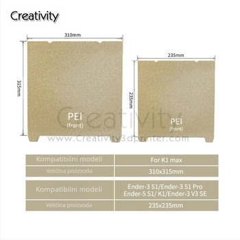 K1/K1MAX Ender-3S1/S1PRO PEI magnetska opružna čelična dvostruka površina za ispis