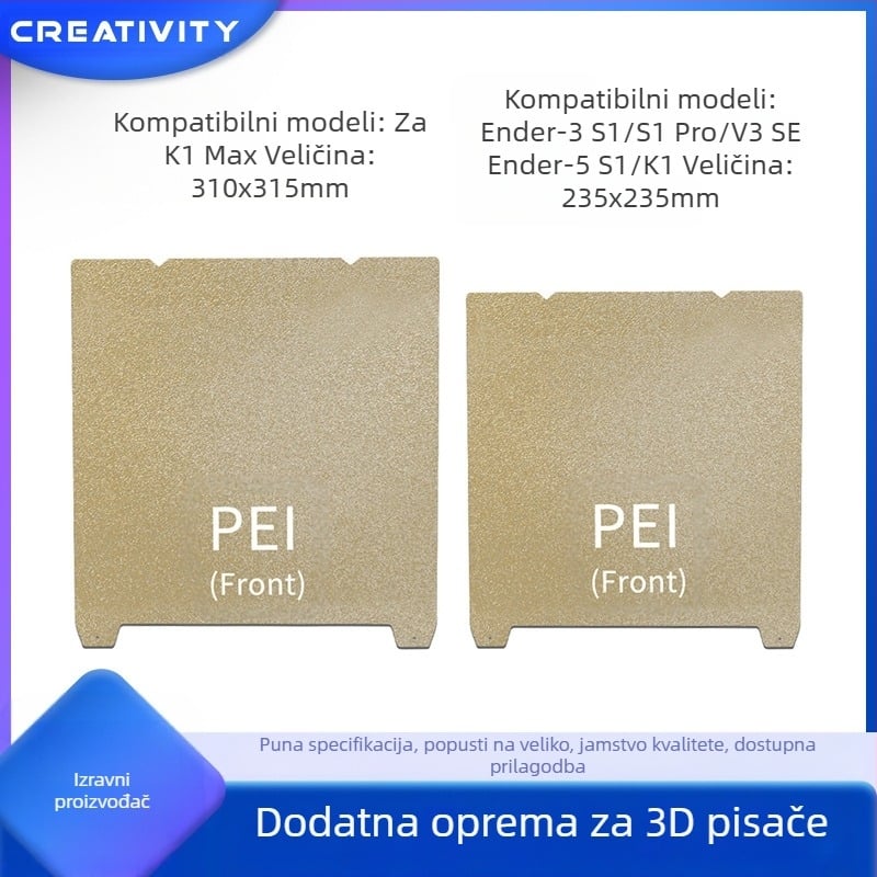 K1/K1MAX Ender-3S1/S1PRO PEI magnetska opružna čelična dvostruka površina za ispis