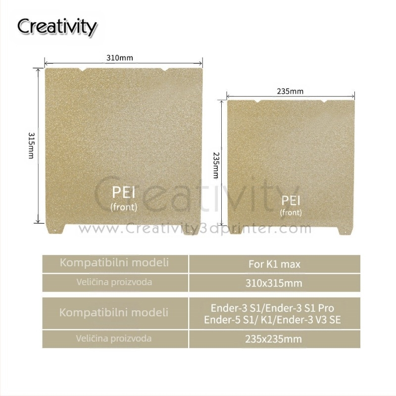 K1/K1MAX Ender-3S1/S1PRO PEI magnetska opružna čelična dvostruka površina za ispis