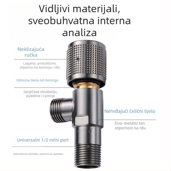 Nehrđajući čelični kutni ventil s bakrenim jezgrom ventila, model 111, ugradnja u zid, za kupaonicu, bojler i WC