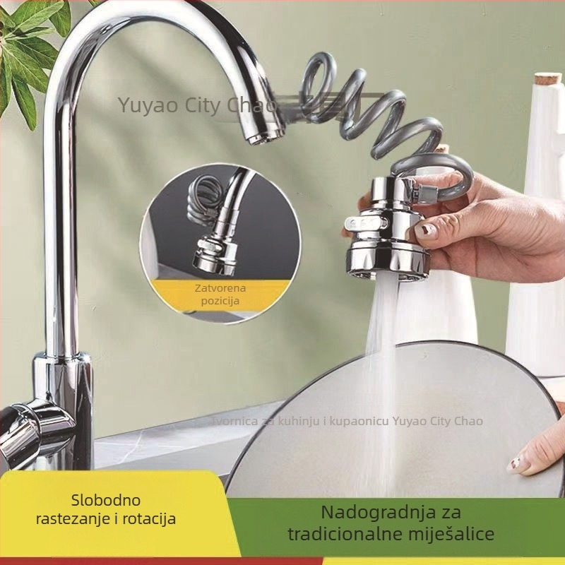 Univerzalni kuhinjski miješalac s izvlačnim dnom, trostupanjski podesivi mlaz, pojačani tlak, 360° okret, protiv prskanja (keramički jezgreni ventil; ABS materijal; spiralna ugradnja; jedinstveno spajanje; elektroplirano završno)