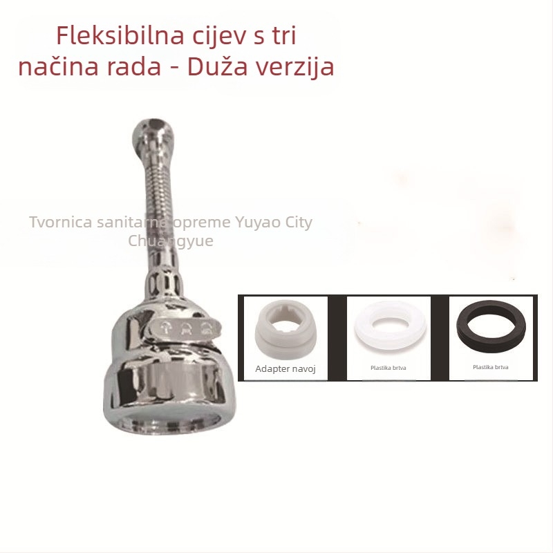 Univerzalni kuhinjski miješalac s izvlačnim dnom, trostupanjski podesivi mlaz, pojačani tlak, 360° okret, protiv prskanja (keramički jezgreni ventil; ABS materijal; spiralna ugradnja; jedinstveno spajanje; elektroplirano završno)