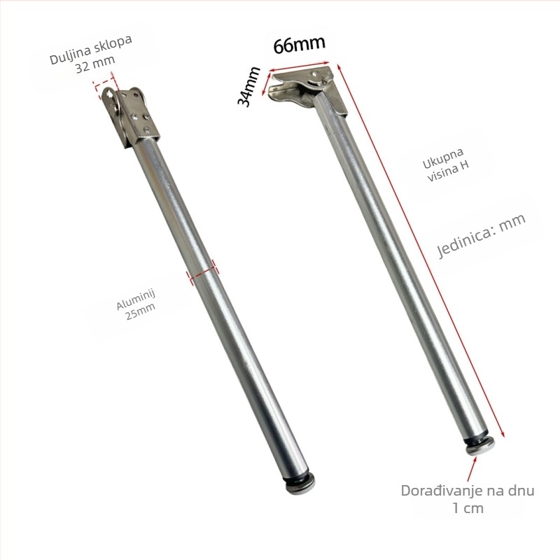Nehrđajući čelik mini kvadratni teleskopski nožni za noge blagovaonskog, radnog ili barskog stola – sklopiva, teleskopna, elektrogalvanski završetak