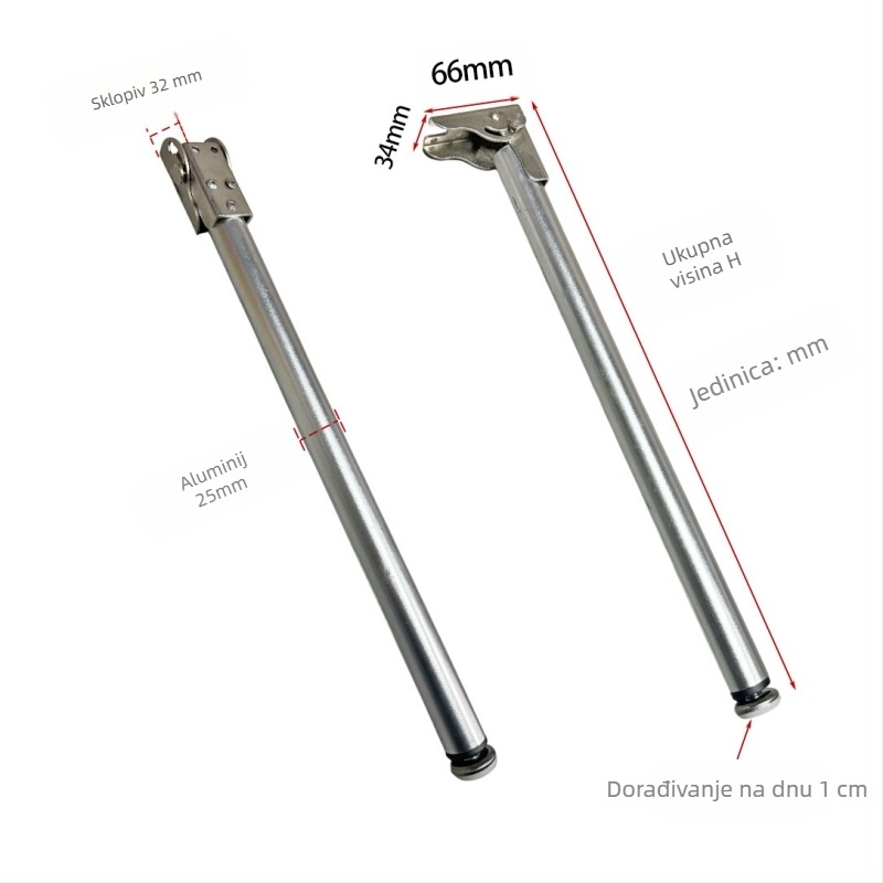 Nehrđajući čelik mini kvadratni teleskopski nožni za noge blagovaonskog, radnog ili barskog stola – sklopiva, teleskopna, elektrogalvanski završetak