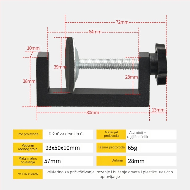 Onkel.J stisak za drvo, G- i C-oblik, od vijčane čelika, težina 0,065 kg