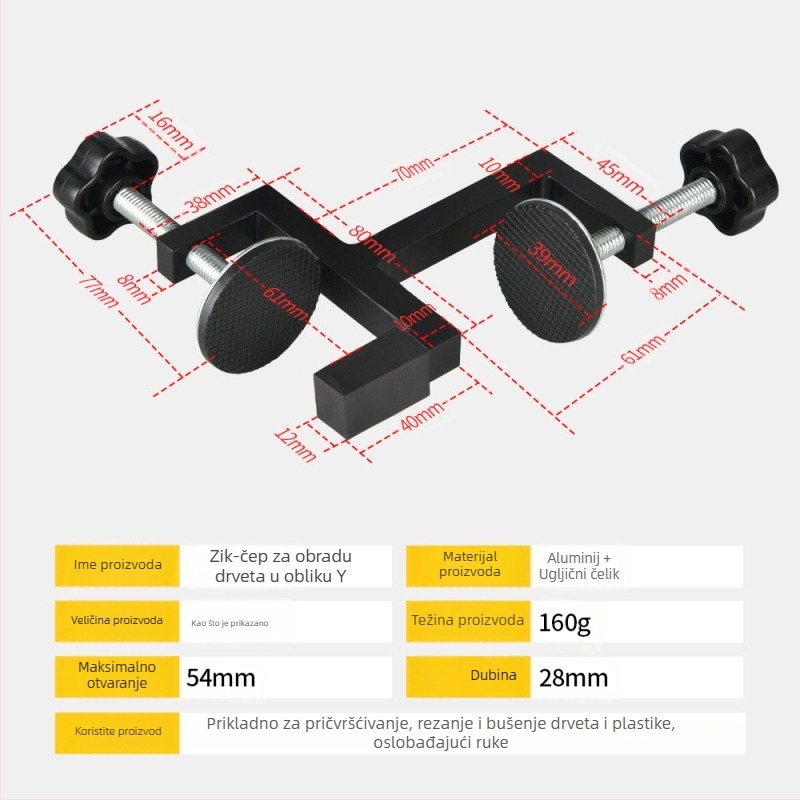 Onkel.J stisak za drvo, G- i C-oblik, od vijčane čelika, težina 0,065 kg