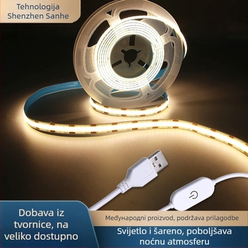 COB LED trak za ormar, 5V ulaz, 320 LED, 180° snop, CRI 90, dimabilno