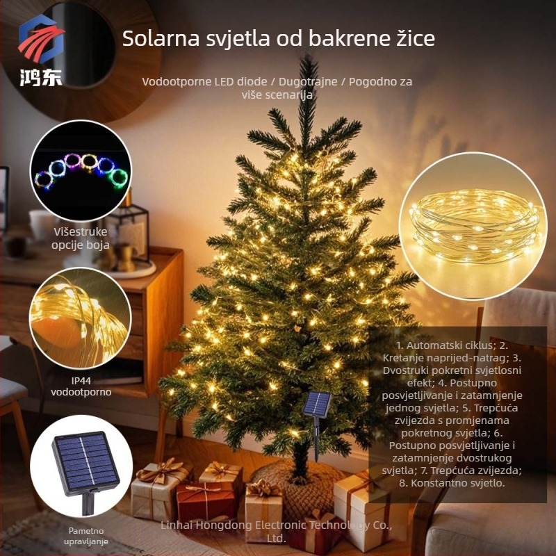 LED solarne bakrene žice svjetla, vanjske vodootporne, osam funkcija, višebojne ukrasne svjetleće žice za buket, rasvjeta za zvjezdanu atmosferu
