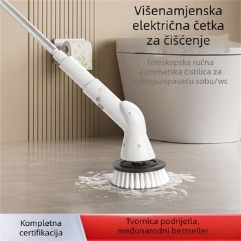 Duga bežična rotirajuća četka za čišćenje s produženom ručkom – ABS višenamjenska kućna četka s nastavcima za cipele, čaše, pukotine, pranje i kuglica za čišćenje