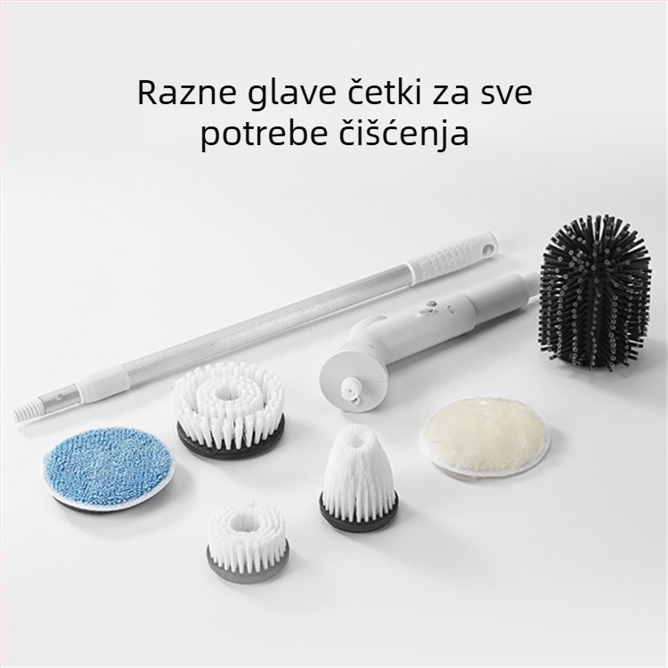 Duga bežična rotirajuća četka za čišćenje s produženom ručkom – ABS višenamjenska kućna četka s nastavcima za cipele, čaše, pukotine, pranje i kuglica za čišćenje
