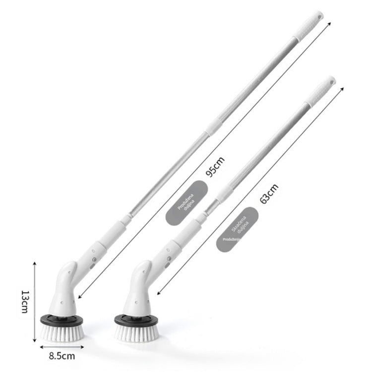 Duga bežična rotirajuća četka za čišćenje s produženom ručkom – ABS višenamjenska kućna četka s nastavcima za cipele, čaše, pukotine, pranje i kuglica za čišćenje