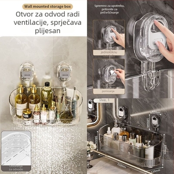 Držač za kupaonicu s vakuumskim pričvršćivanjem — zidni, plastični, moderni minimalistički stil, predstavljen 2024