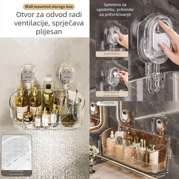 Držač za kupaonicu s vakuumskim pričvršćivanjem — zidni, plastični, moderni minimalistički stil, predstavljen 2024