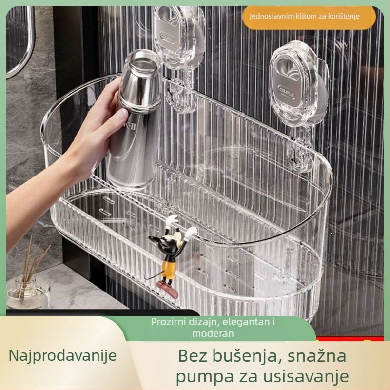 Držač za kupaonicu s vakuumskim pričvršćivanjem — zidni, plastični, moderni minimalistički stil, predstavljen 2024