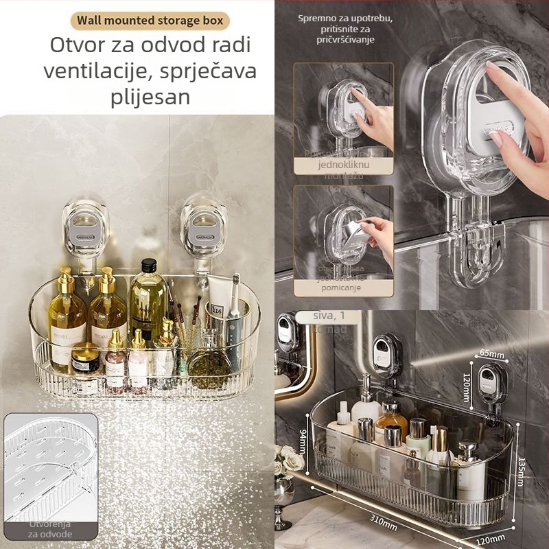 Držač za kupaonicu s vakuumskim pričvršćivanjem — zidni, plastični, moderni minimalistički stil, predstavljen 2024