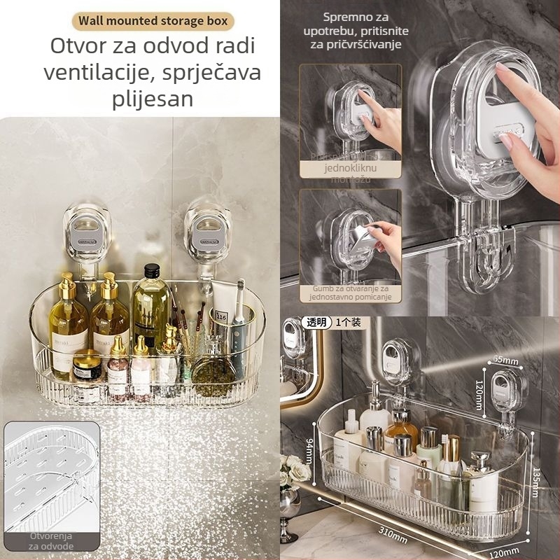 Držač za kupaonicu s vakuumskim pričvršćivanjem — zidni, plastični, moderni minimalistički stil, predstavljen 2024