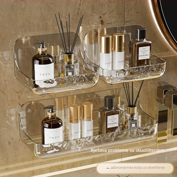 Akrilni zidni regal za kupaonicu za pohranu — otporan na vlagu, bez bušenja, 1 razina, plast