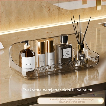 Akrilni zidni regal za kupaonicu za pohranu — otporan na vlagu, bez bušenja, 1 razina, plast